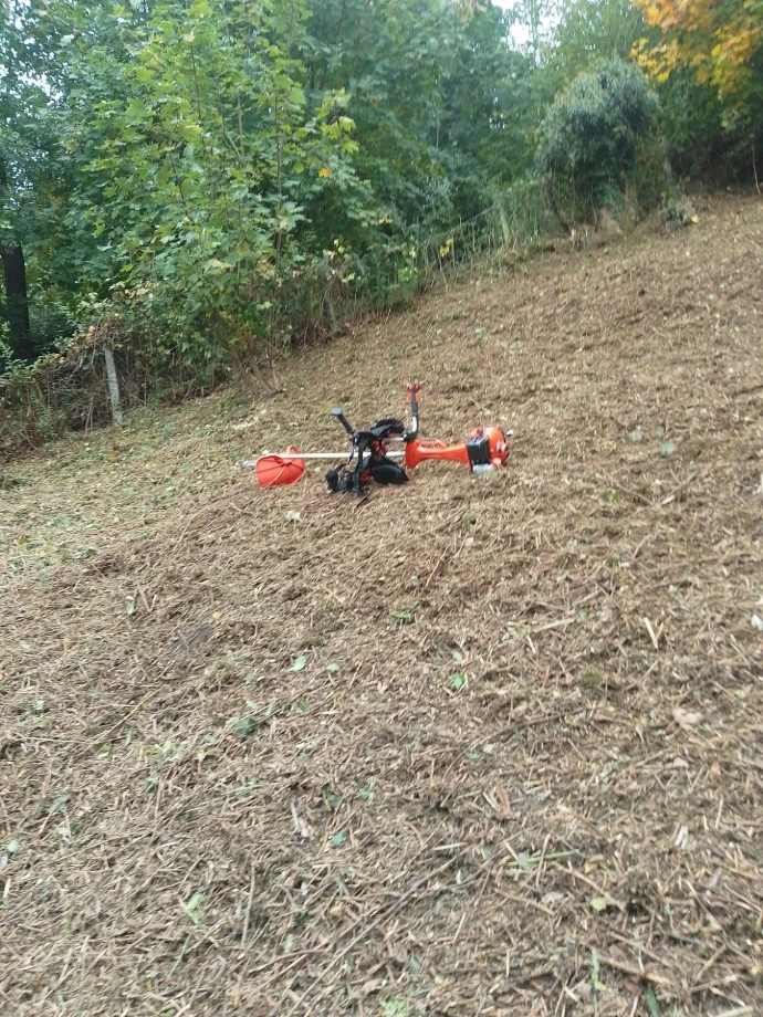 débroussaillage couteau 3 lames roncier en forte pente